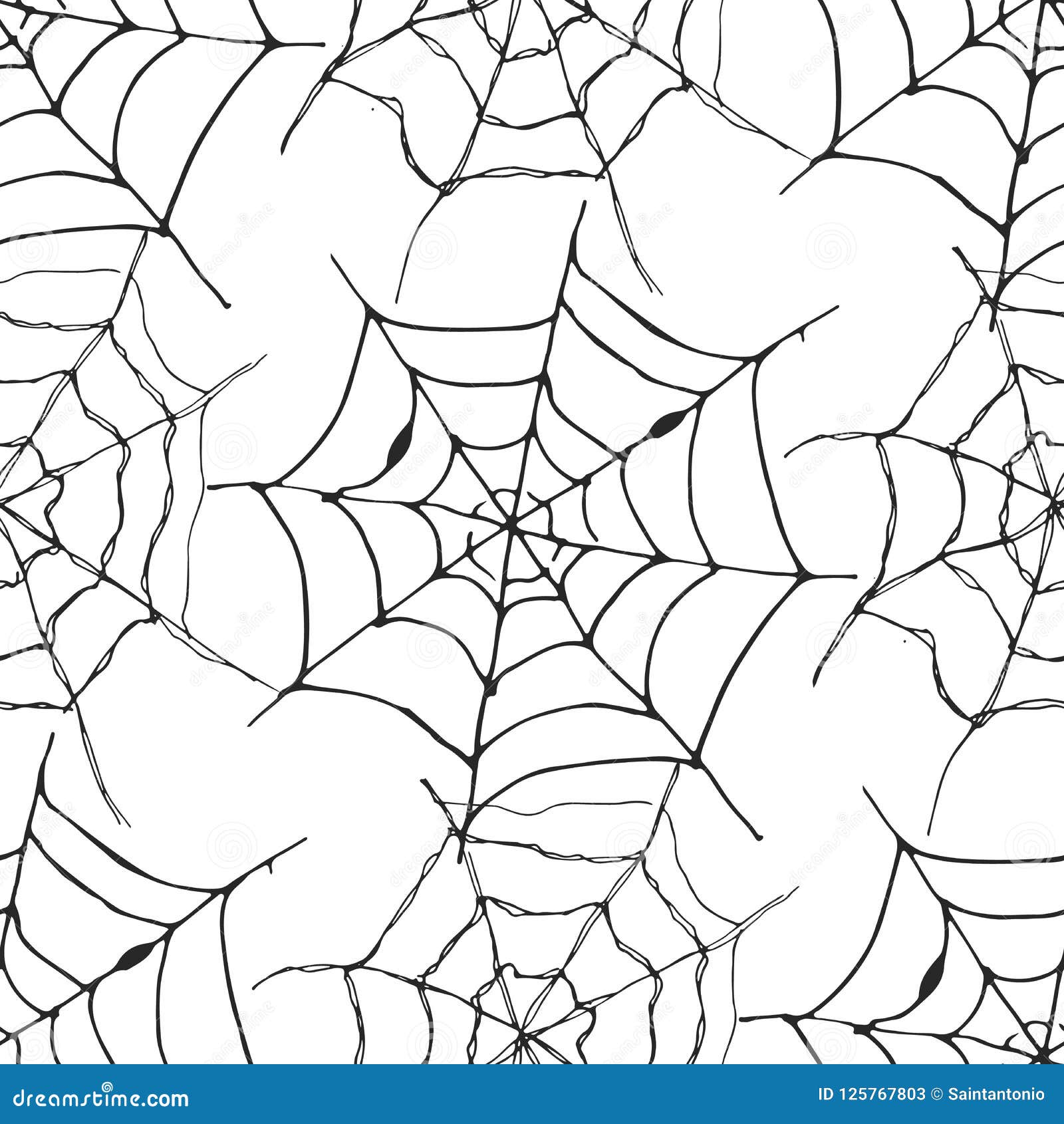 Spider Web Seamless Pattern Vector Illustration. Hand Drawn Sketched