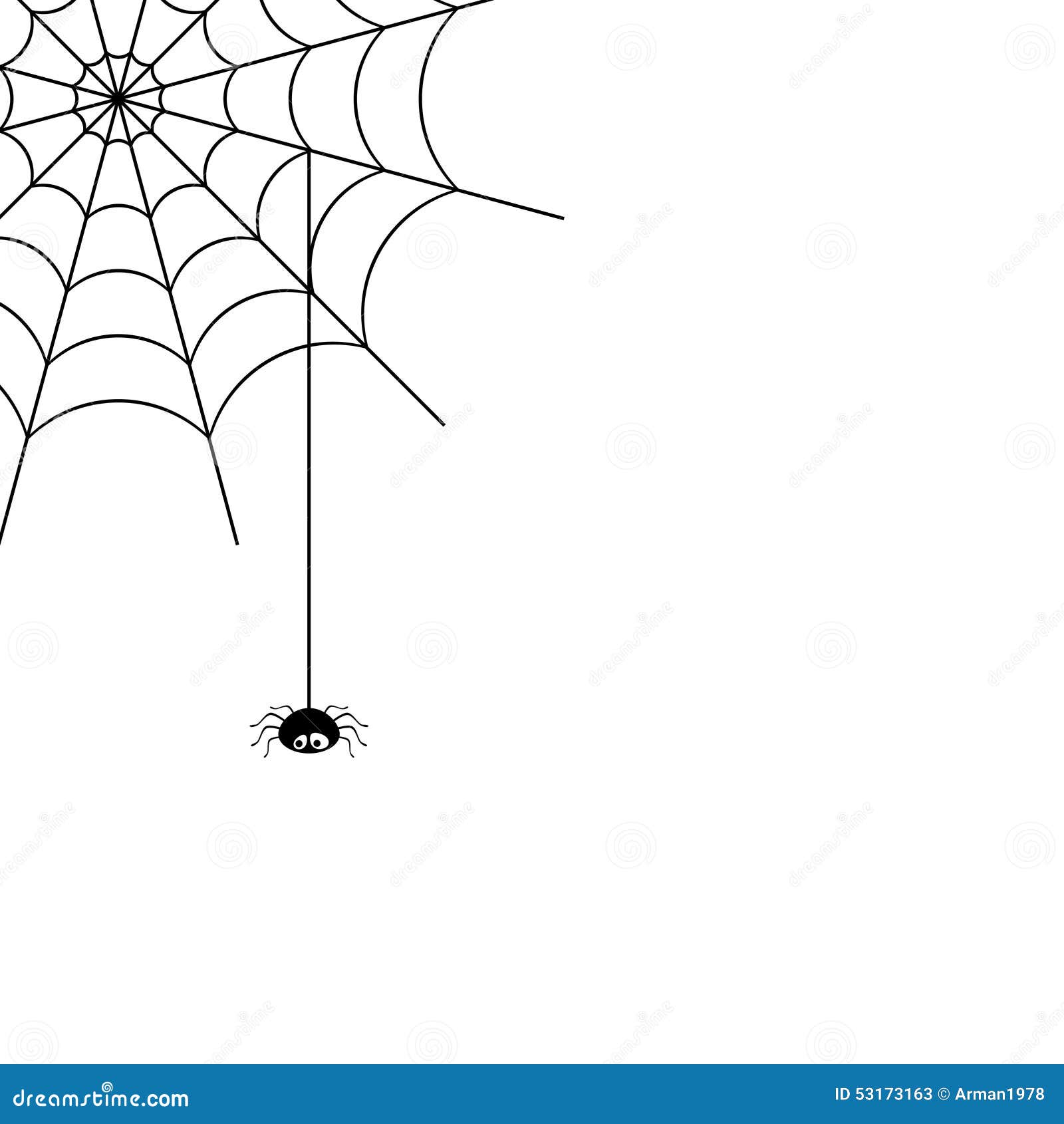 Vector spider web and small spider on a white background.