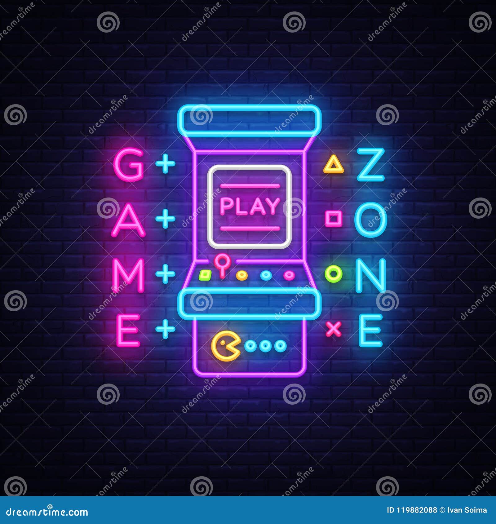 Spiel Zone Logo Vector Neon Spiel Raumleuchtreklamebrett Designschablone Spielindustriewerbung Spielautomat Vektor Abbildung Illustration Von Telefon Hell