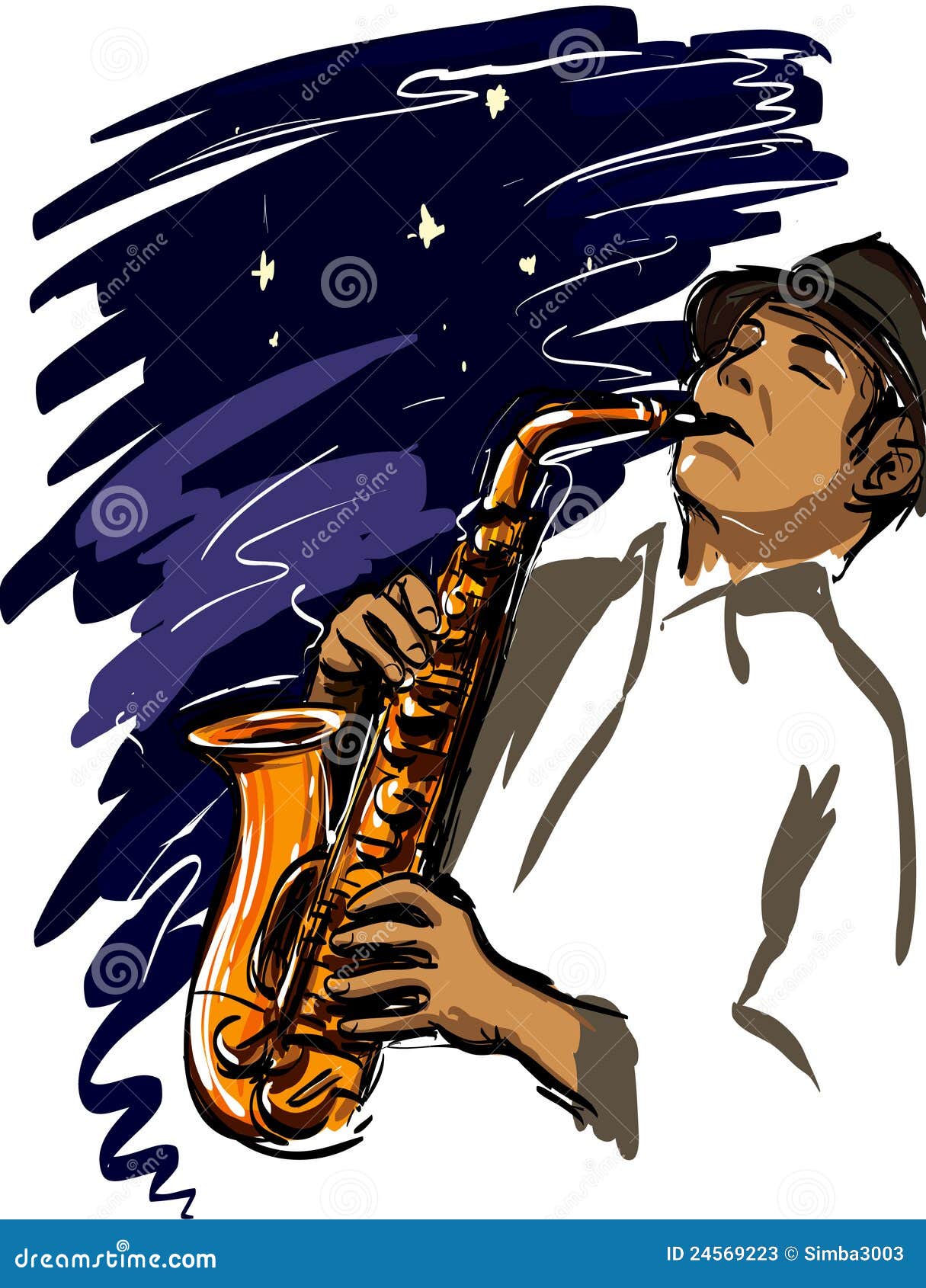 Spielen des Saxophons vektor abbildung. Illustration von blau 24569223