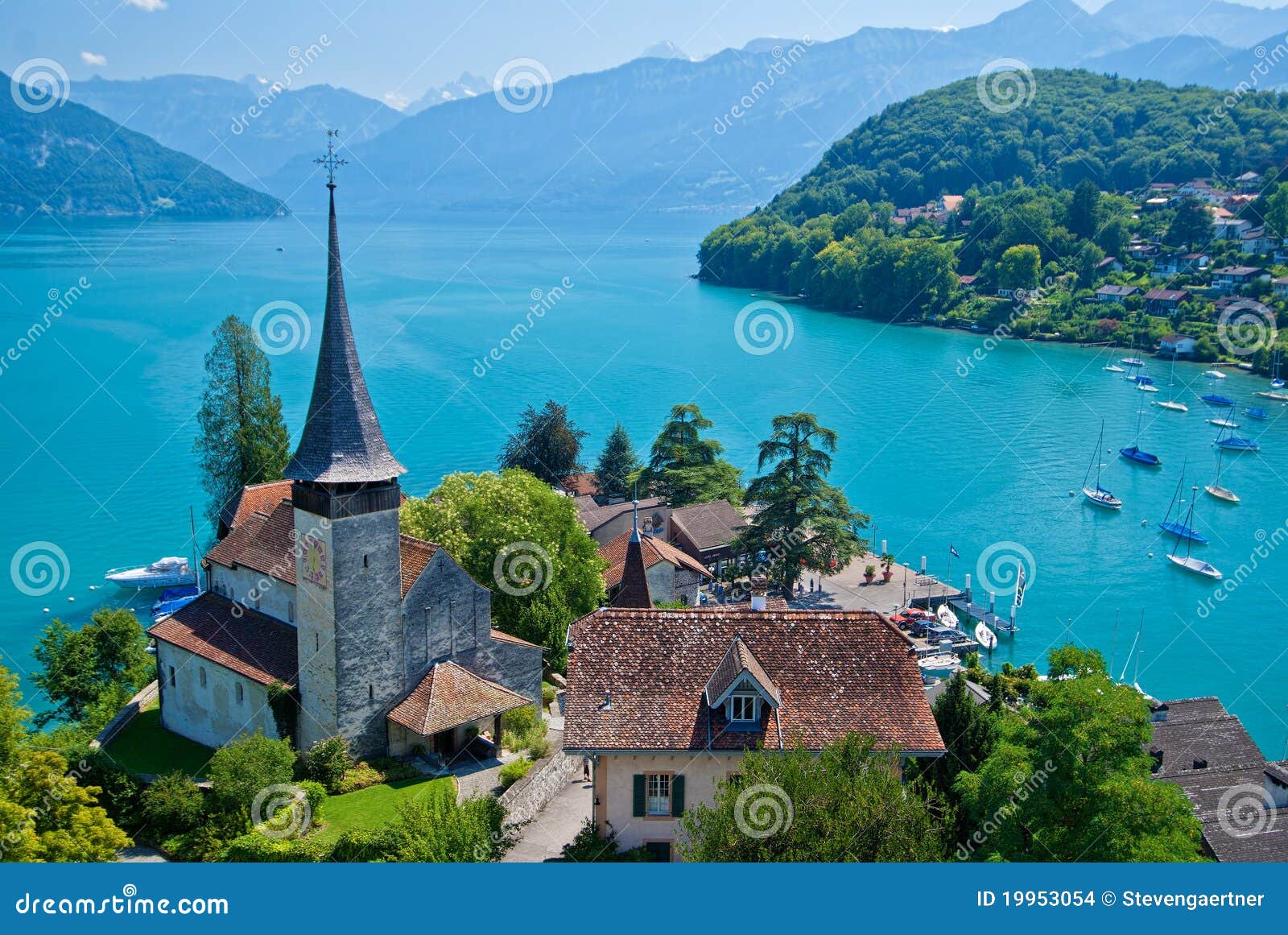 spiez church, lake thun, spiez, switzerland.