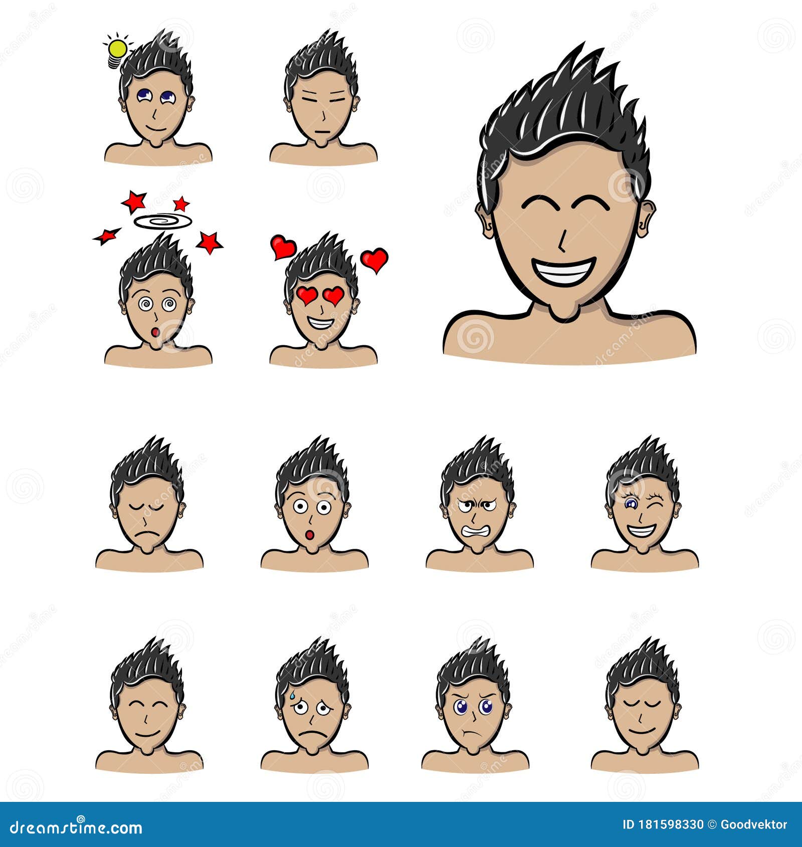 Spiky Hair Style Man Emotions, Vector Boy Face Expressions Cartoon Style. Emoji Male Stock Vector - Illustration of expression, gesture: 181598330 Spiky Hair Style Man Emotions, Vector Boy Face Expressions Cartoon Style. Emoji Male Stock Vector - Illustration of expression, gesture: 181598330