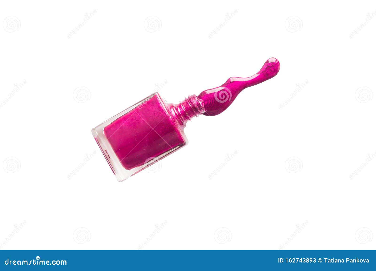 Spilled Nail Polish and Bottle on White Background. Drops of Liquid