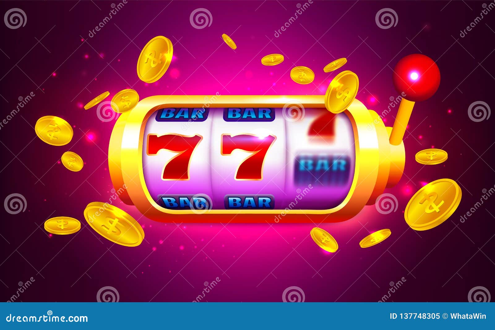 Spin And Win Slot Machine With Icons And Coins Stock Illustration