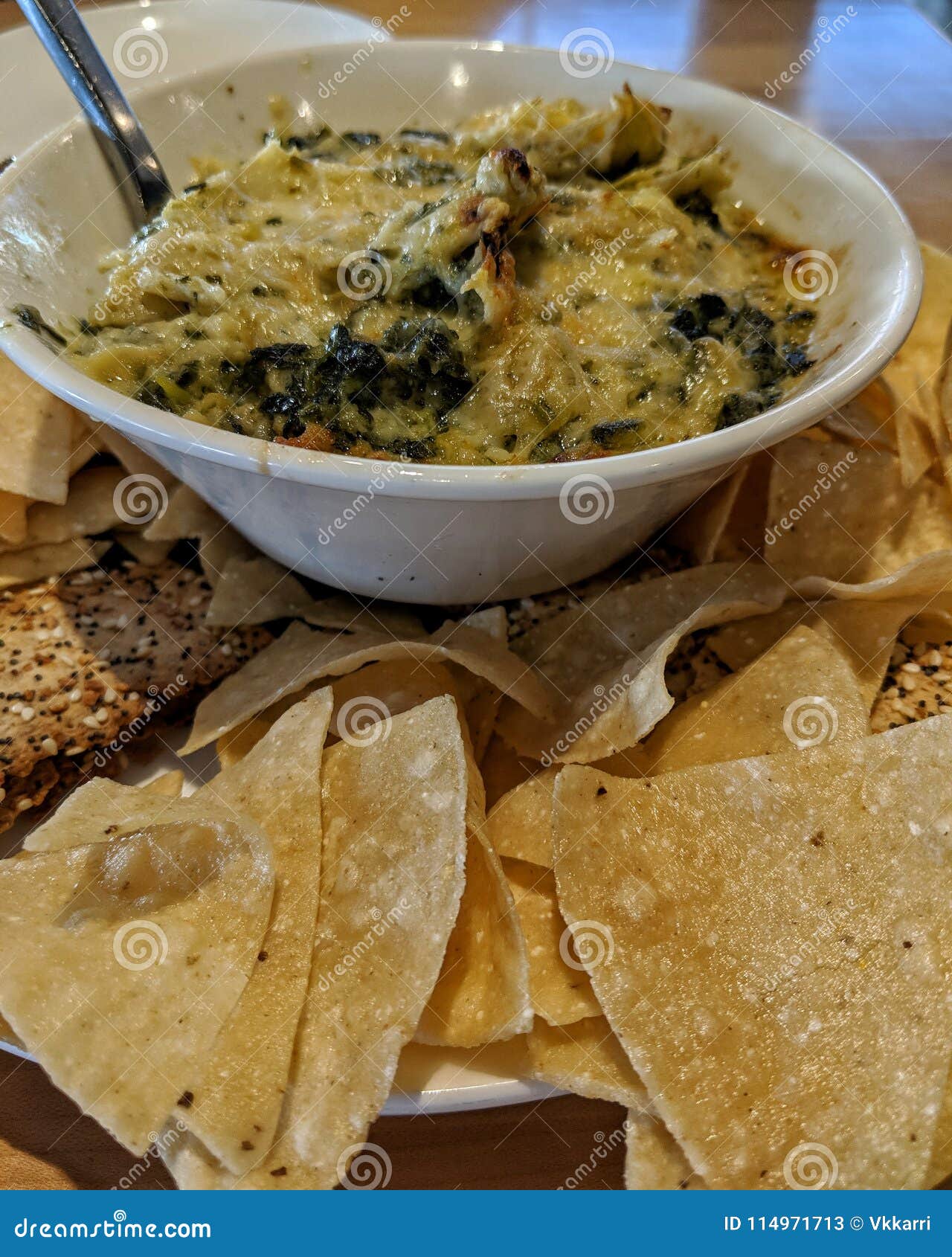 Spinach Artichoke Dip and Chips Stock Image Image of restaurant