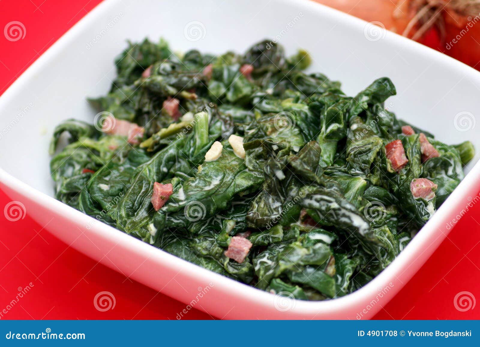 Spinach with bacon stock photo. Image of bowl, snack, bacon - 4901708