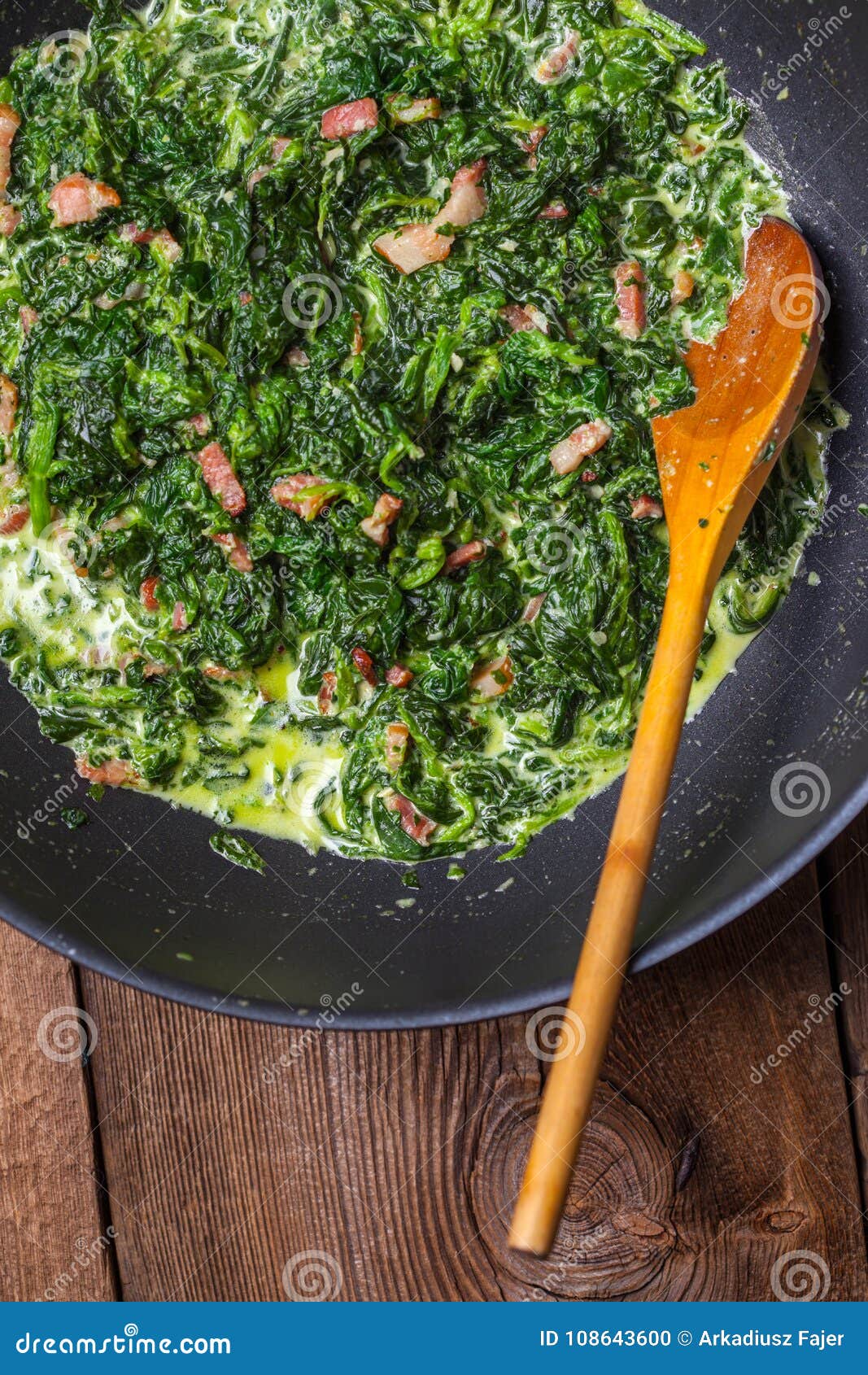 Spinach with bacon. stock photo. Image of spinach, fried - 108643600