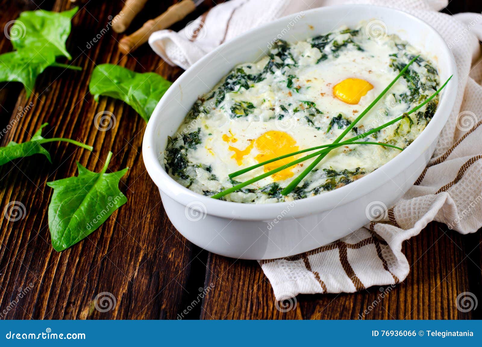 Spinach Baked with Cheese, Egg Stock Photo Image of eggs, nutrition