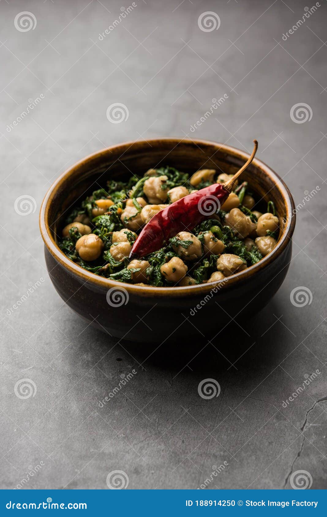Spinach Chickpea Dry Curry / Palak Chana Sukhi Masala Sabzi Stock Photo
