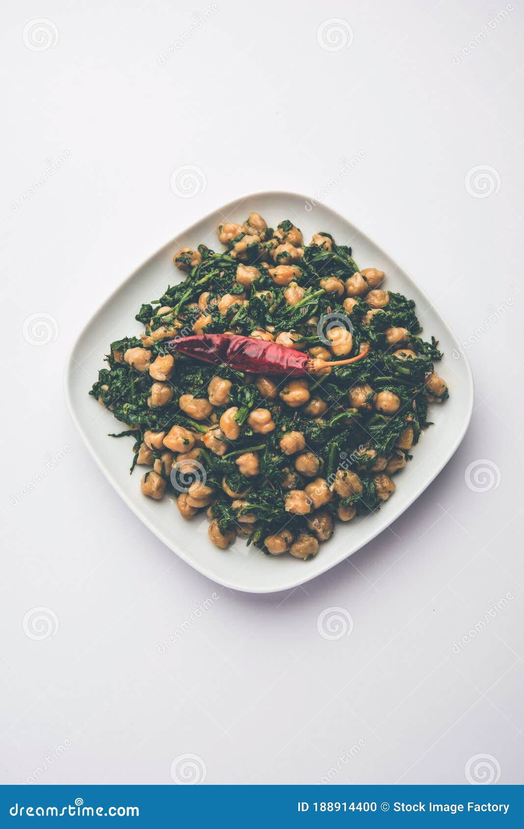 Spinach Chickpea Dry Curry / Palak Chana Sukhi Masala Sabzi Stock Photo
