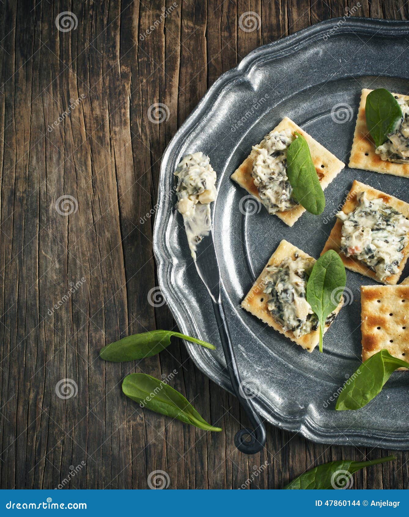 Spinach dip on crackers stock photo. Image of water, spinach 47860144