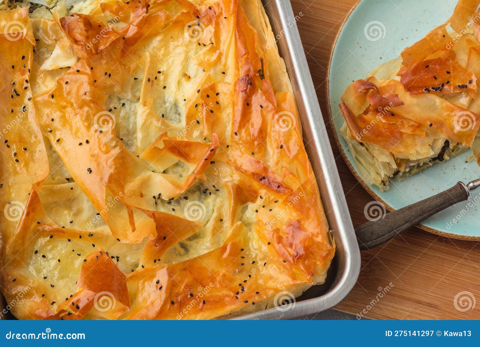 Spinach and Feta Pie in Filo Pastry Stock Image - Image of spanakopita