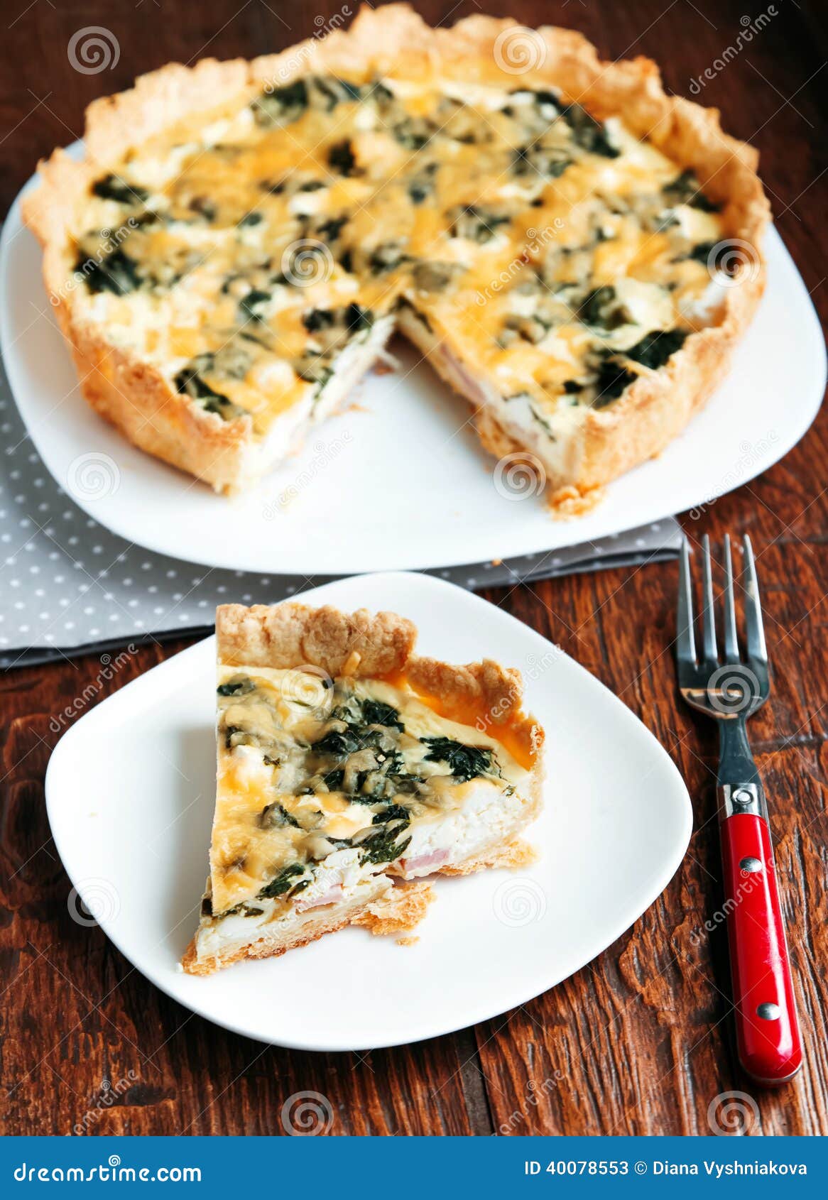 Spinach and feta quiche stock image. Image of meal, slice 40078553