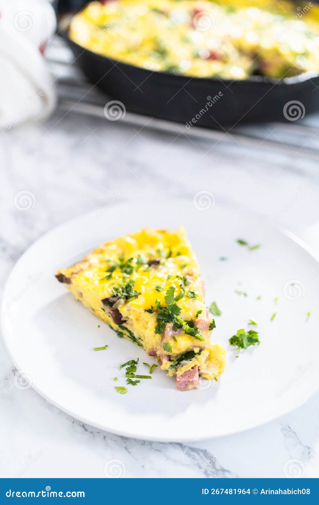 Spinach and ham frittata stock photo. Image of food 267481964