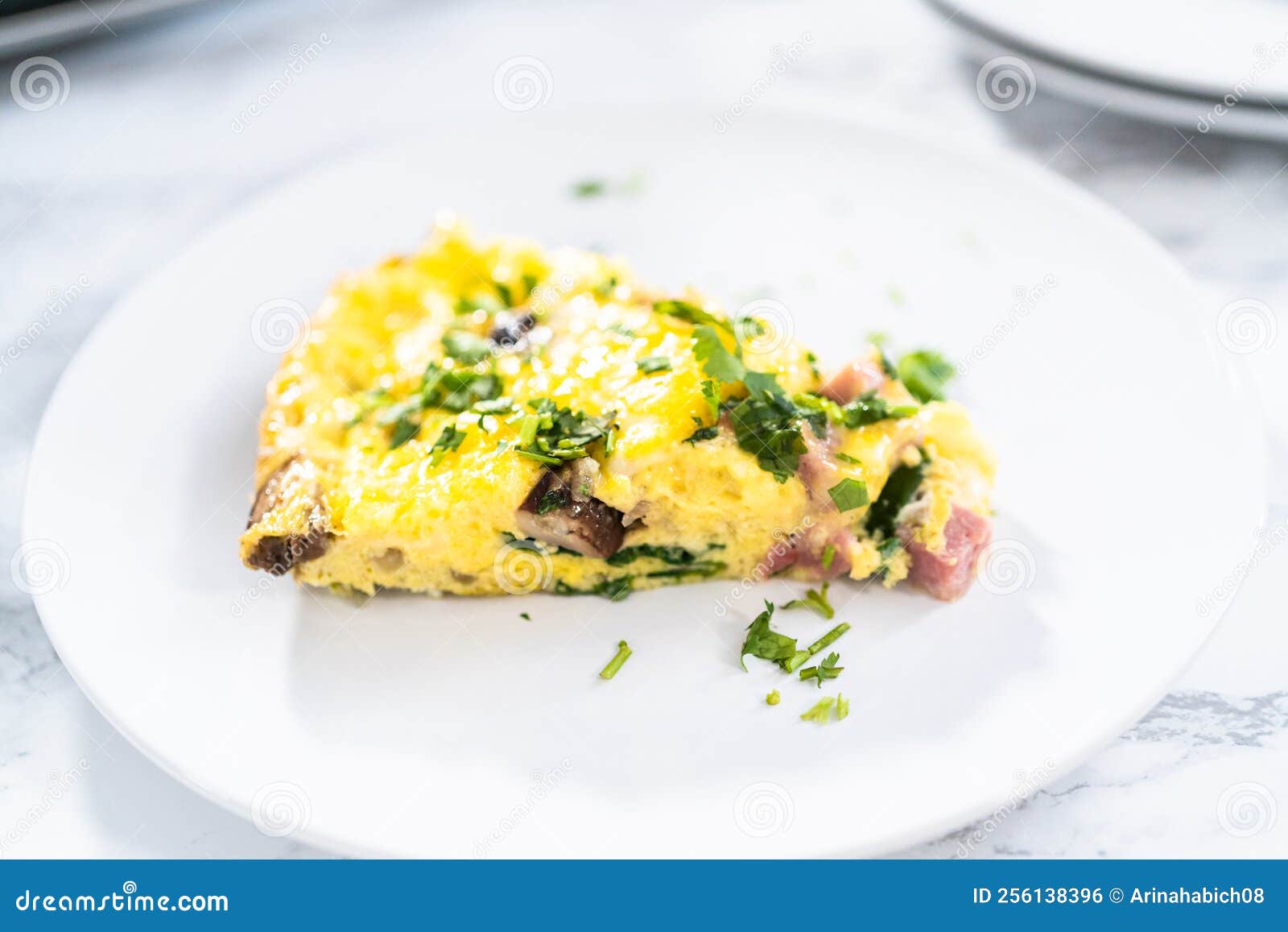 Spinach and ham frittata stock photo. Image of making 256138396