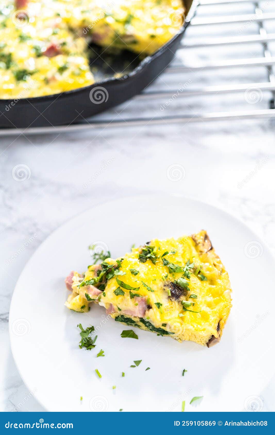 Spinach and ham frittata stock image. Image of milkbased 259105869