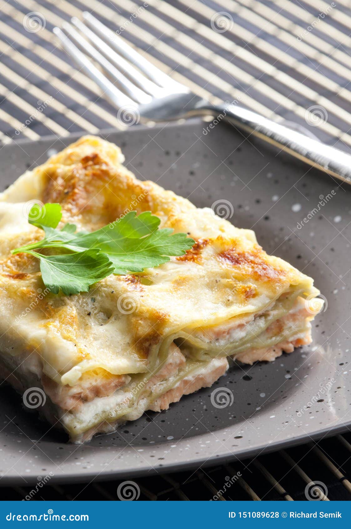 Spinach Lasagne with Salmon Stock Photo Image of interior, nutrition