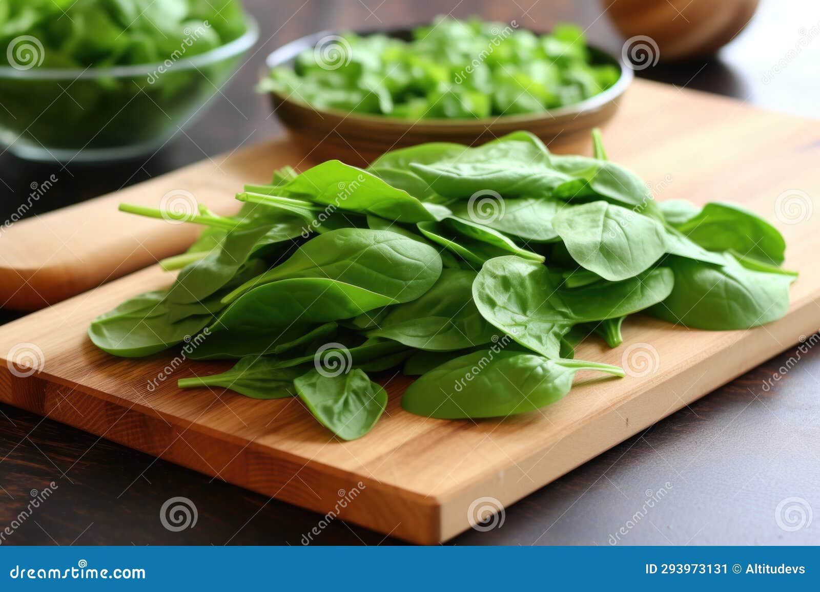Spinach Leaves on a Chopping Board Stock Image - Image of leaves