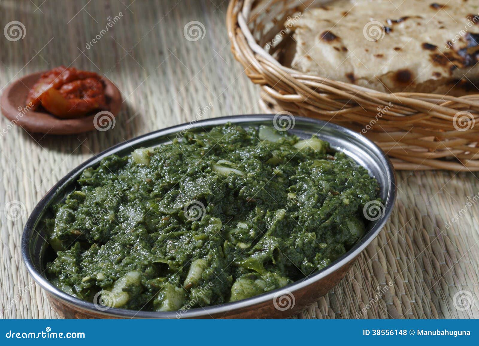 Spinach and Potatoes Subzi with Roti from India Stock Photo Image of