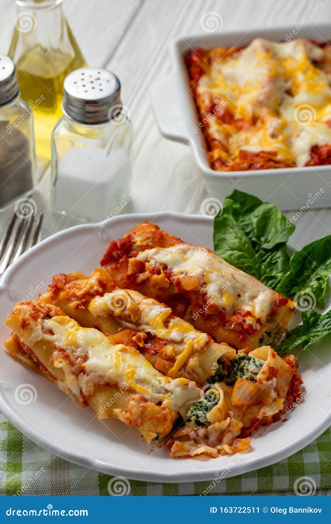 Spinach and Ricotta Stuffed Cannelloni Baked in Tomato Sauce. Stock ...