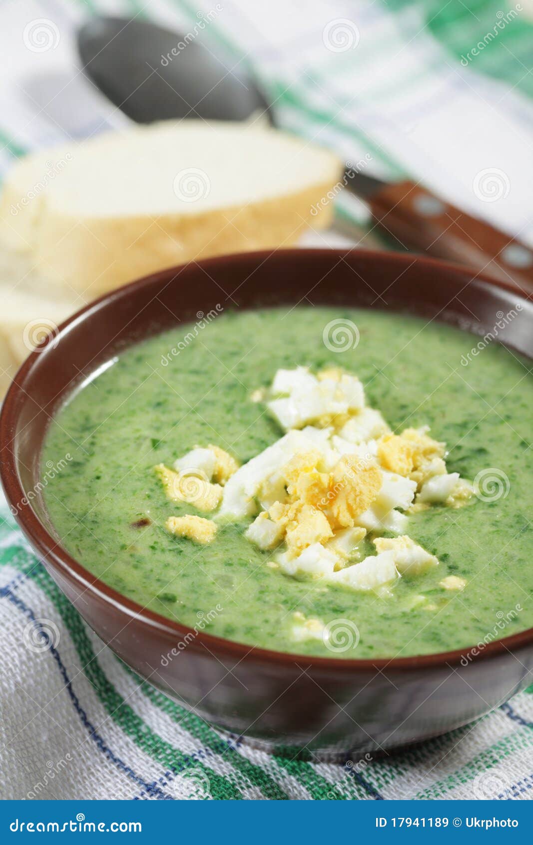 Spinach Soup With Boiled Egg Stock Image - Image of cream ...