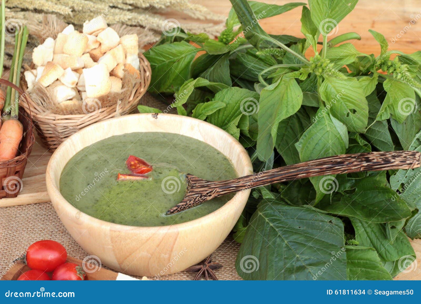 Spinach Soup and Healthy Food of Delicious. Stock Photo - Image of