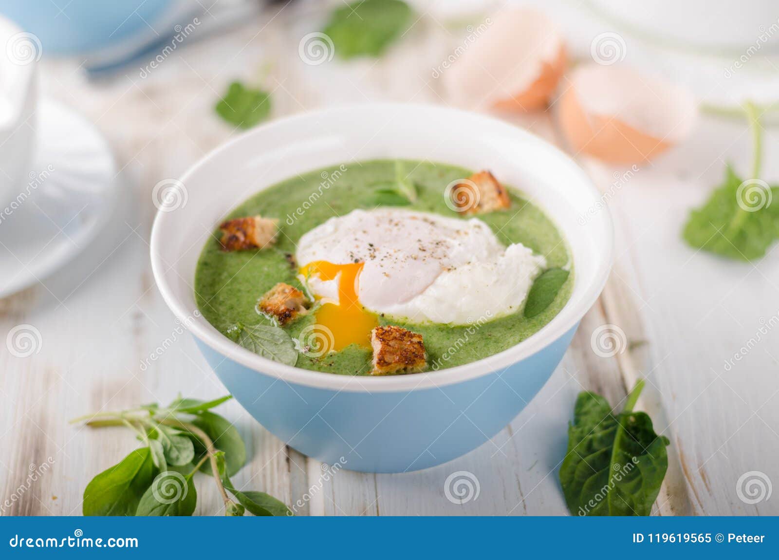 Spinach Soup With Poached Egg Stock Image - Image of lunch ...