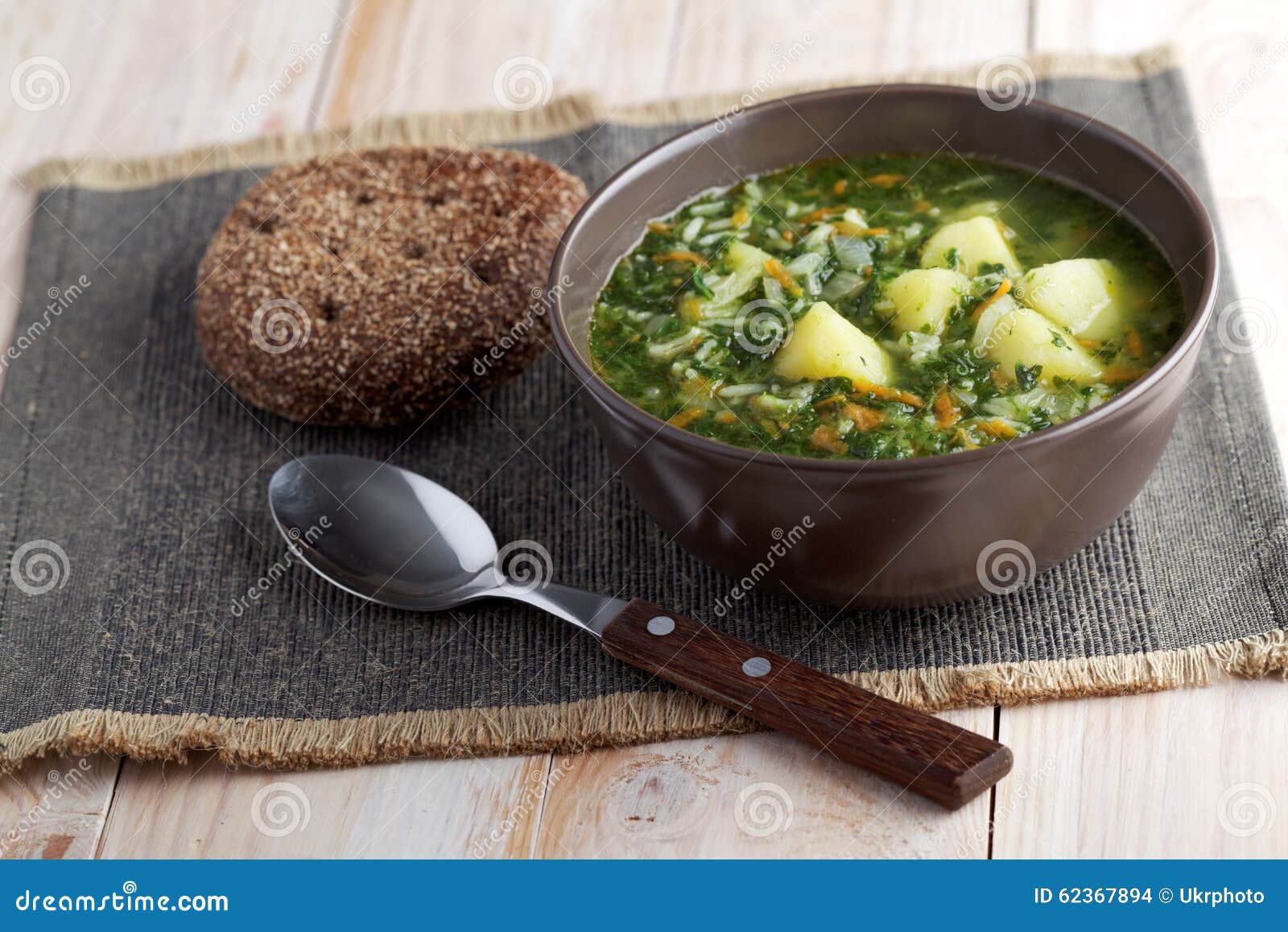 Spinach soup and rye bread stock photo. Image of spinach 62367894