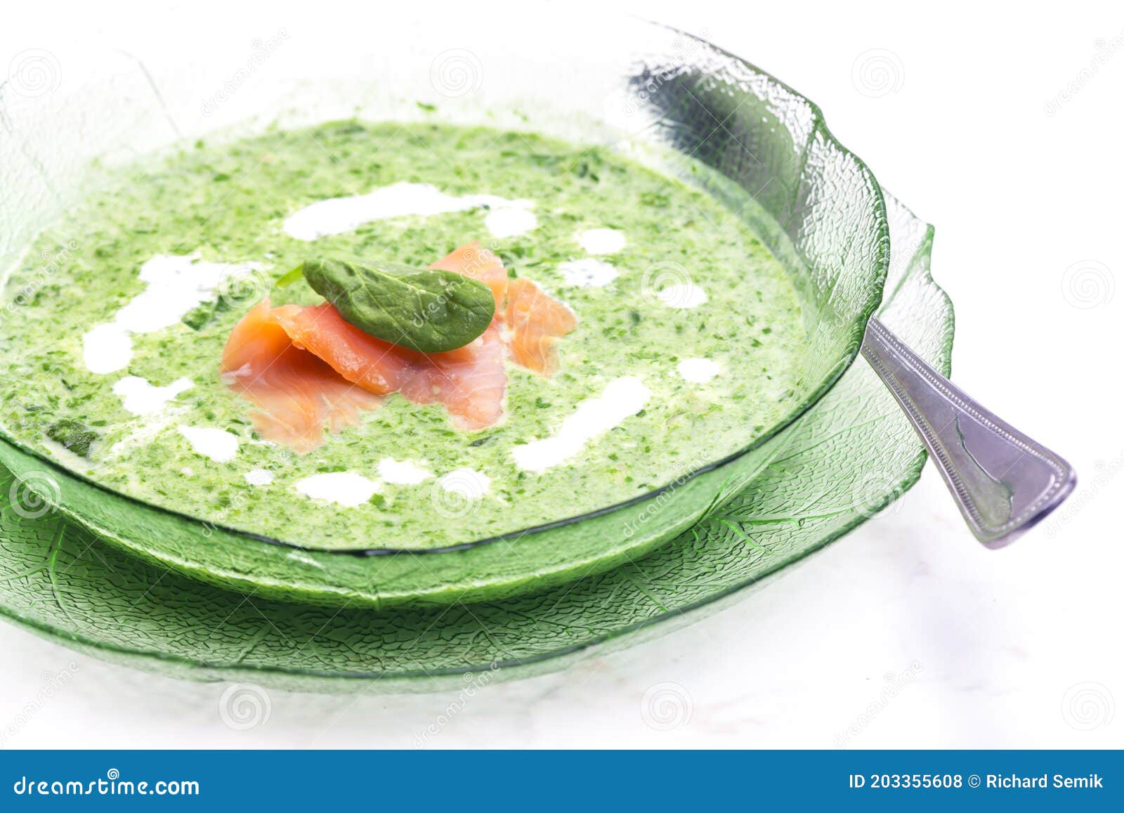 Spinach Soup with Smoked Salmon Stock Photo Image of cuisine, vegetable 203355608