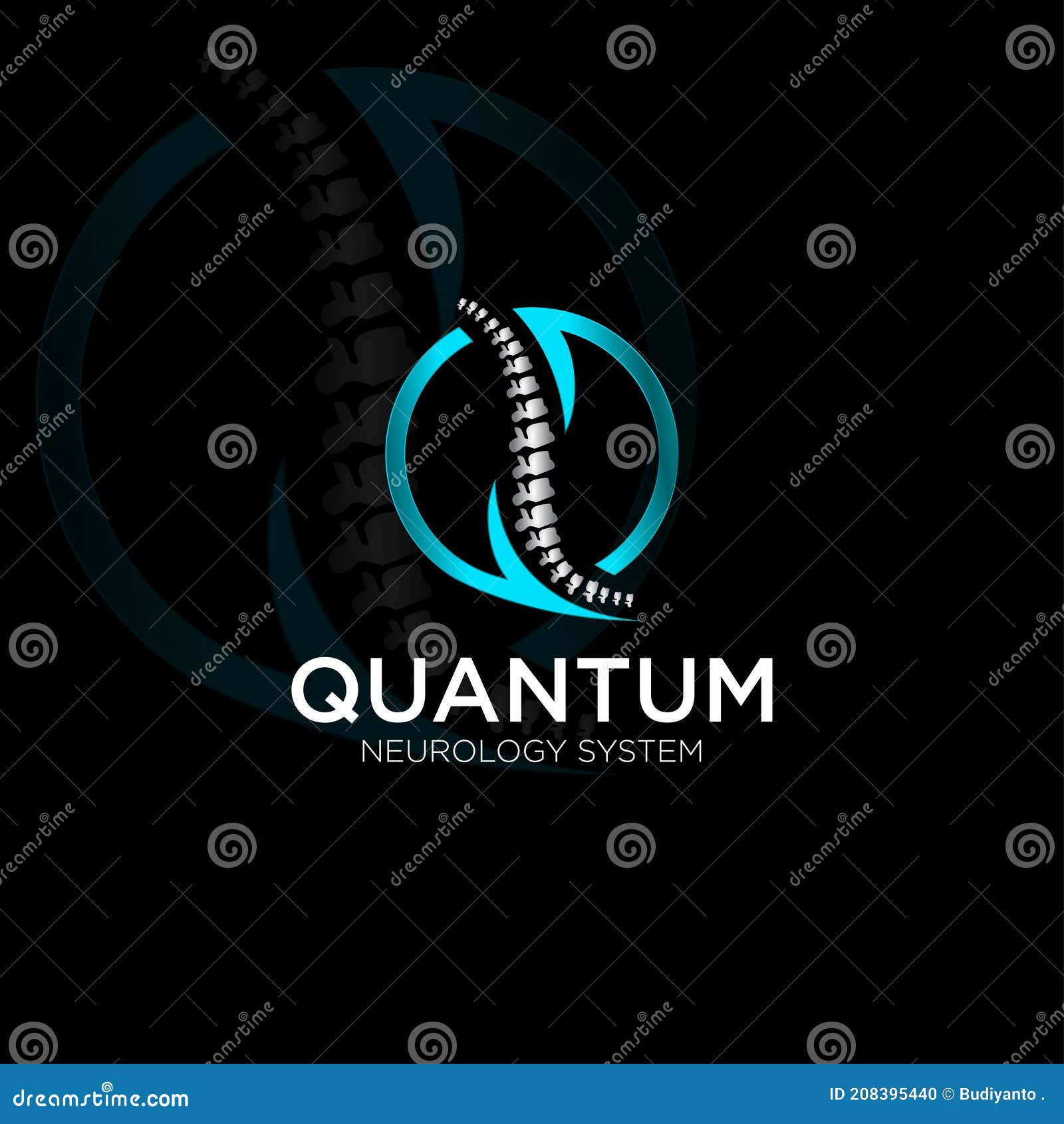 Quantum Neurology System, 3d Spine, Initial Q and N Vector Stock Vector