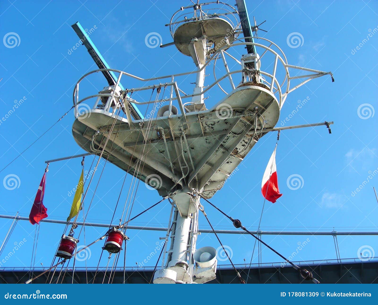 Spinning Antenna Radar on the Ship. Communication on the Ship Stock