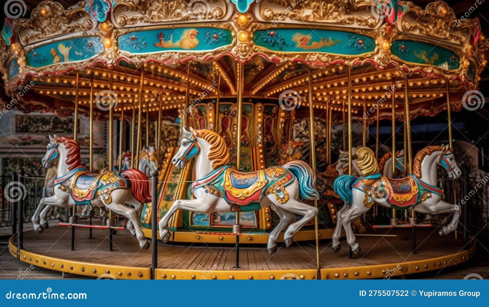 Spinning Carousel Horses Bring Childhood Joy Outdoors Generated by AI