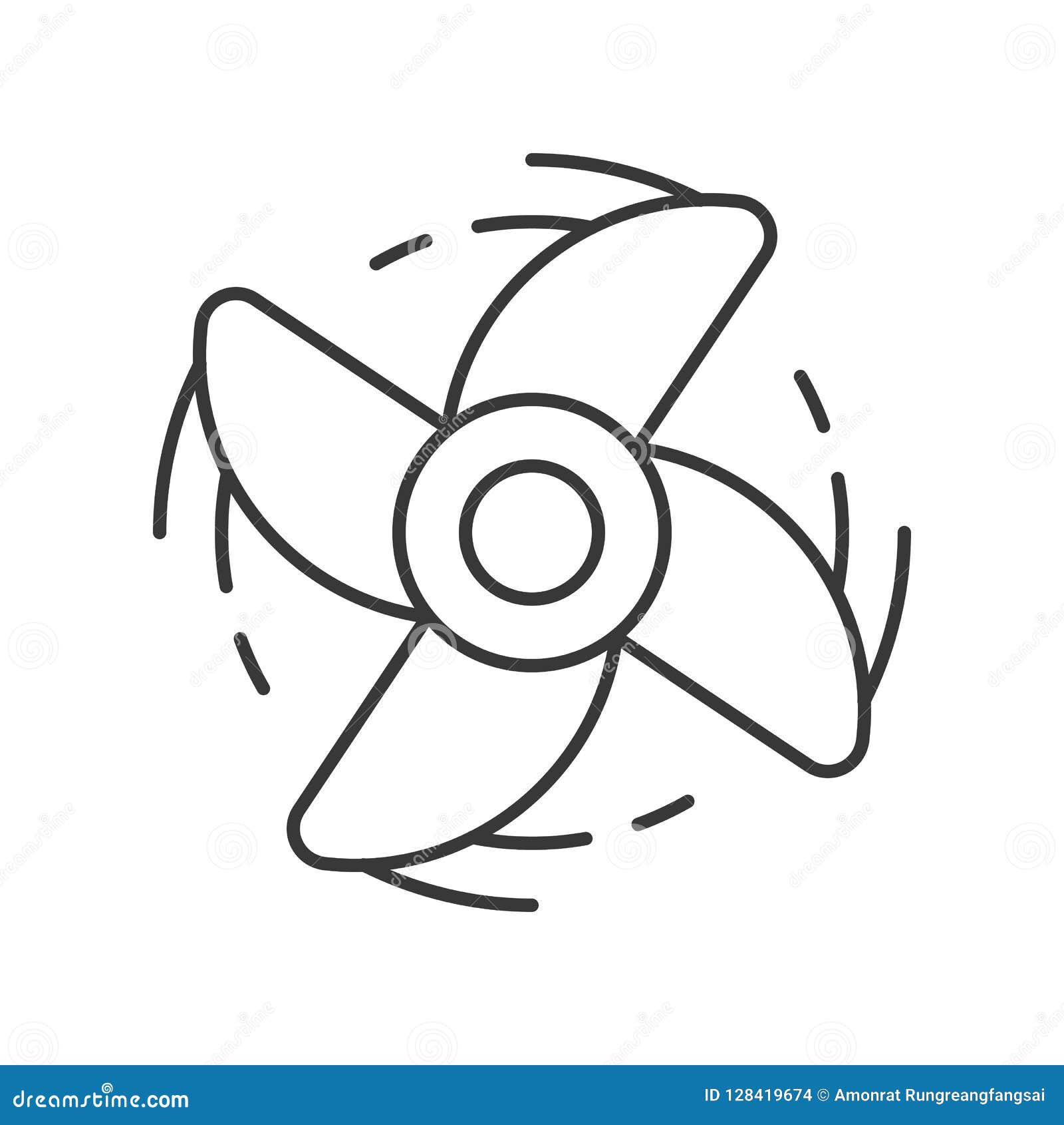 Spinning Engine Fan Outline Icon on White Background Stock Vector