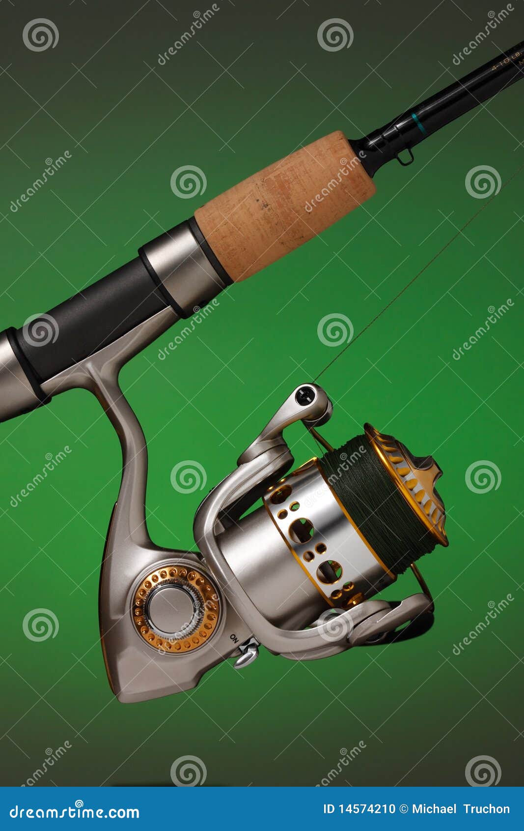Spinning Reel and a Cork Handled Fishing Pole Stock Photo Image of cork, background 14574210