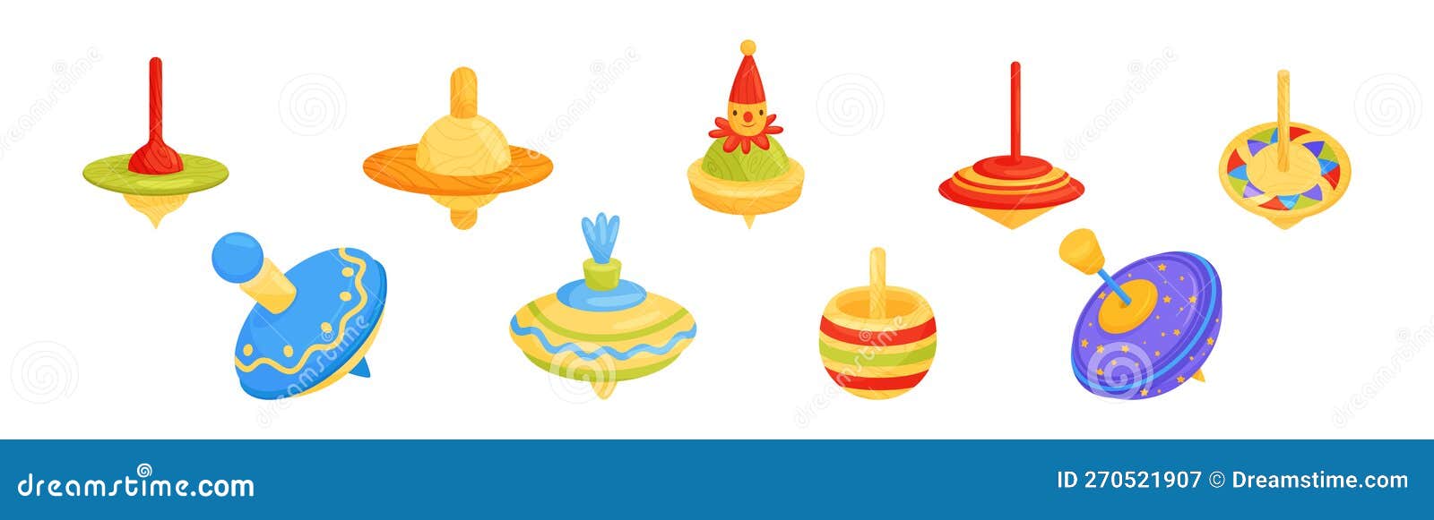 spinning top toy balancing on the tip  set