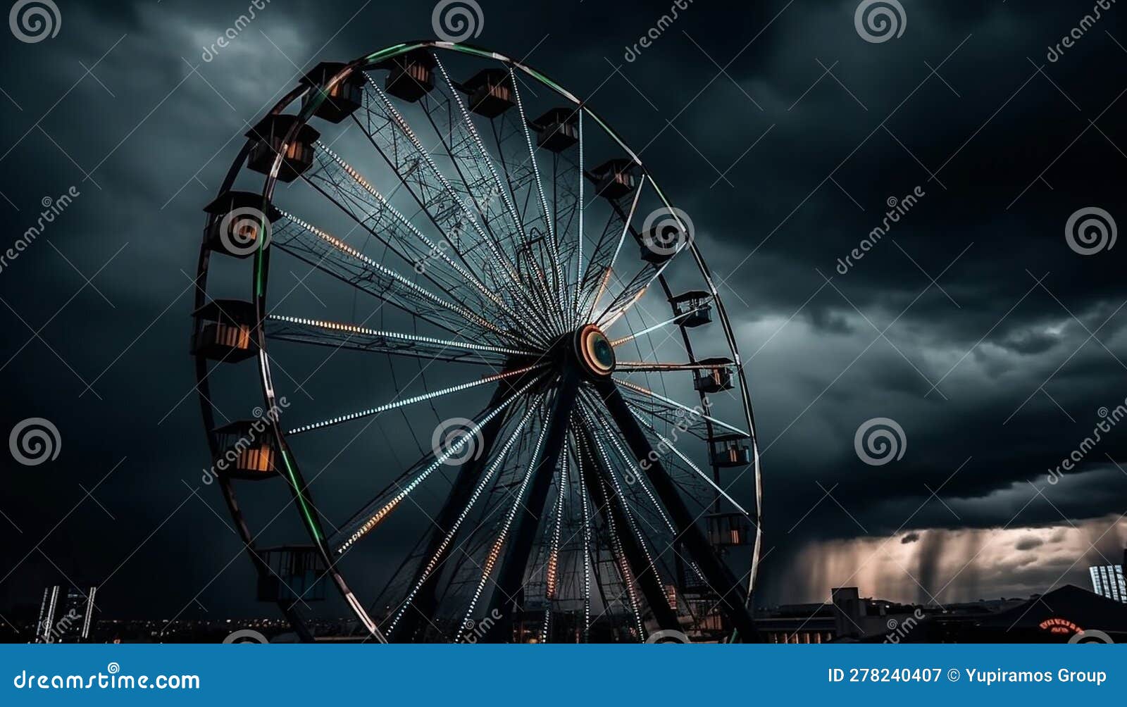 Spinning Wheel of Fun, Illuminated in Blue Generated by AI Stock