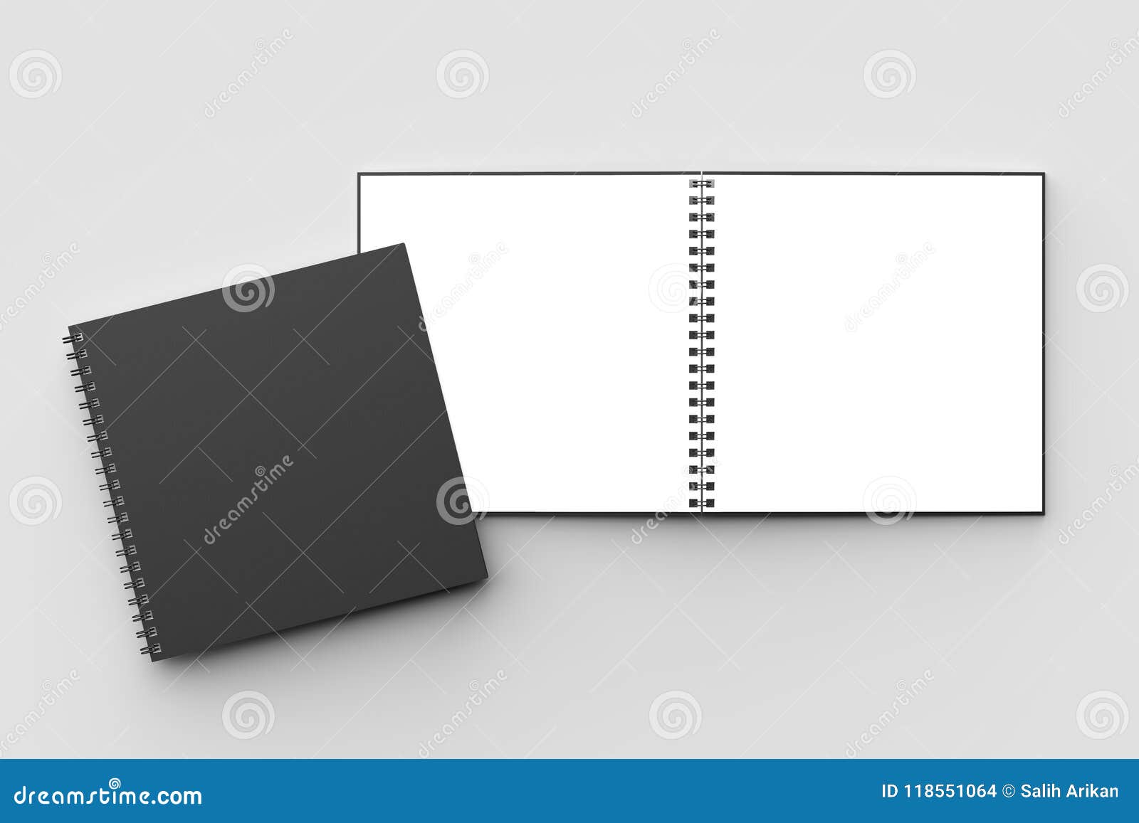 Spiral Binder Square Notebook Mock Up with Black Cover Isolated