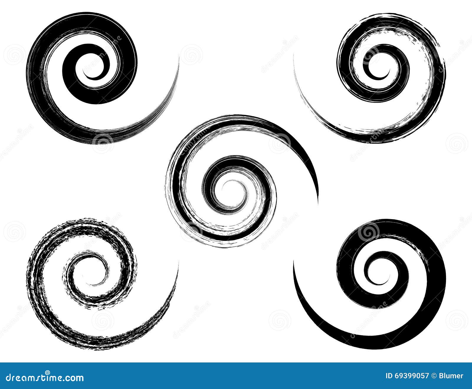 Spiral Black Brush Strokes Collection Stock Vector Illustration of