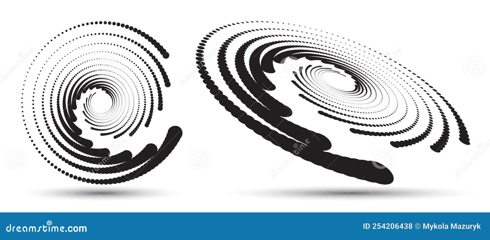 spiral with black halftone dots as dynamic abstract  background or logo or icon. artistic  with perspective on