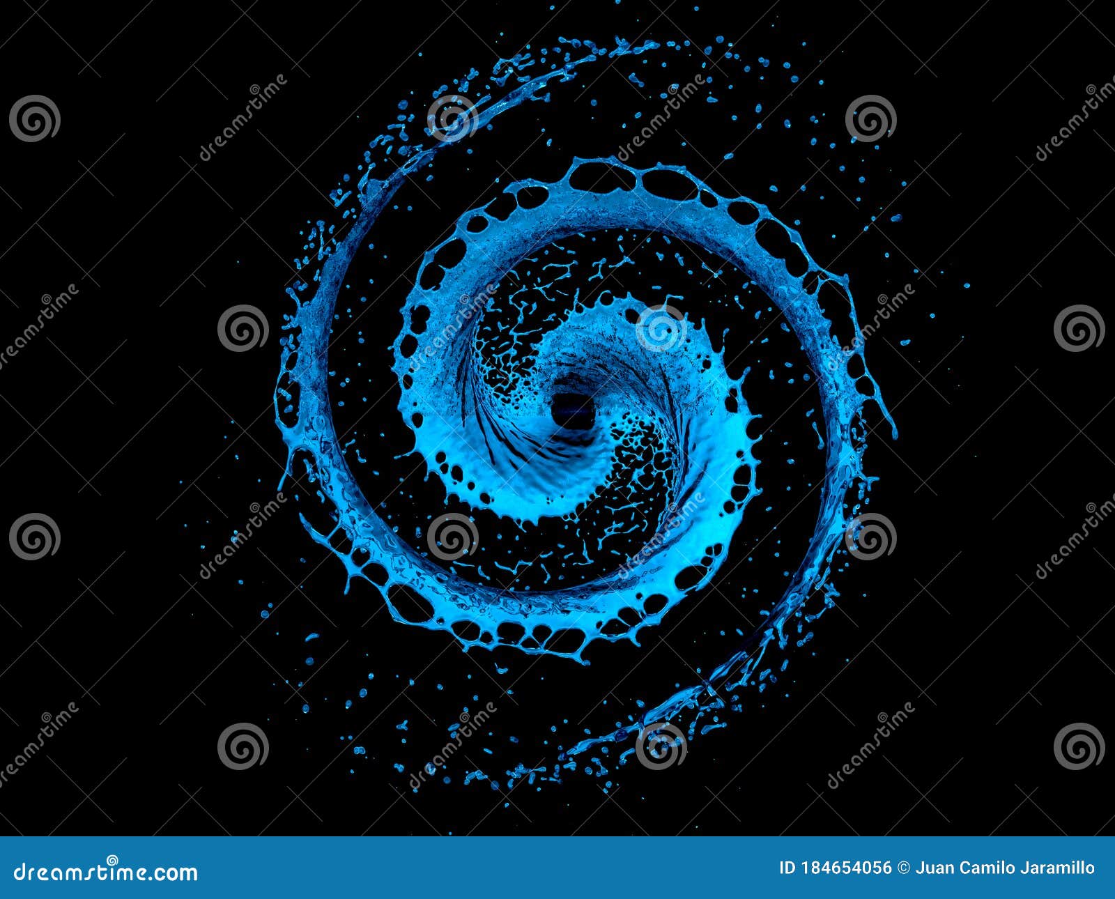spiral blue water splash  on a black background