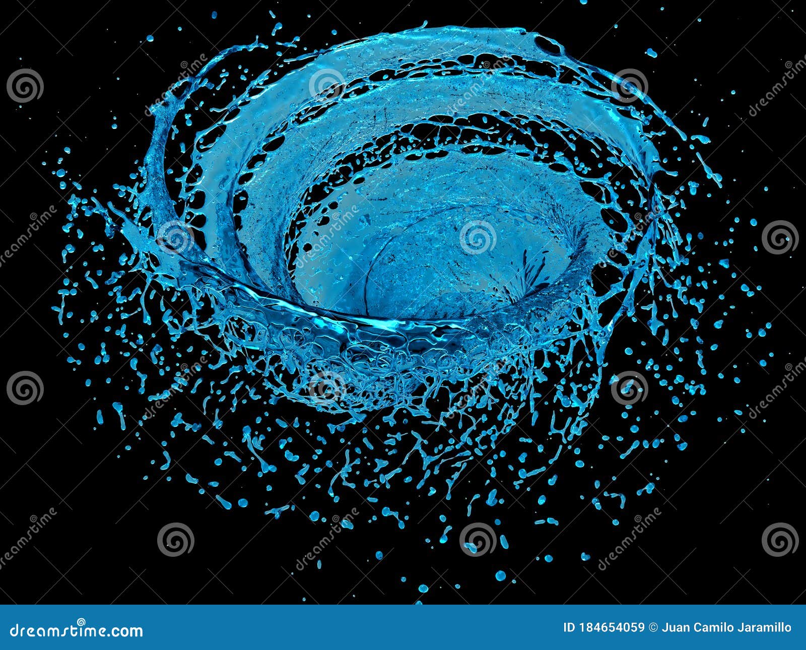 Spiral Blue Water Splash Isolated on a Black Background Stock Illustration  - Illustration of paint, cold: 184654059