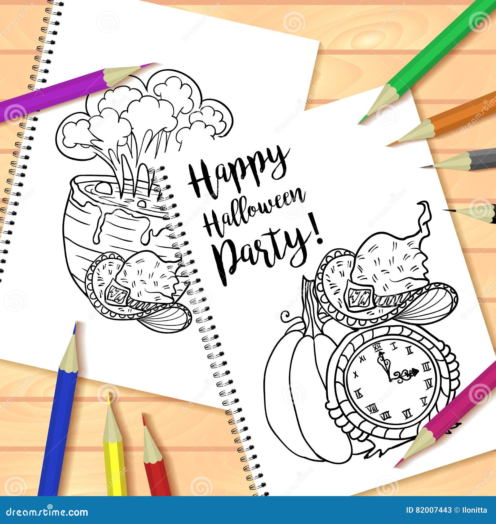Download Spiral Bound Notepad Or Coloring Book With Pencils And Halloween Picture Stock Vector Illustration Of Pocketbook Mockup 82007443