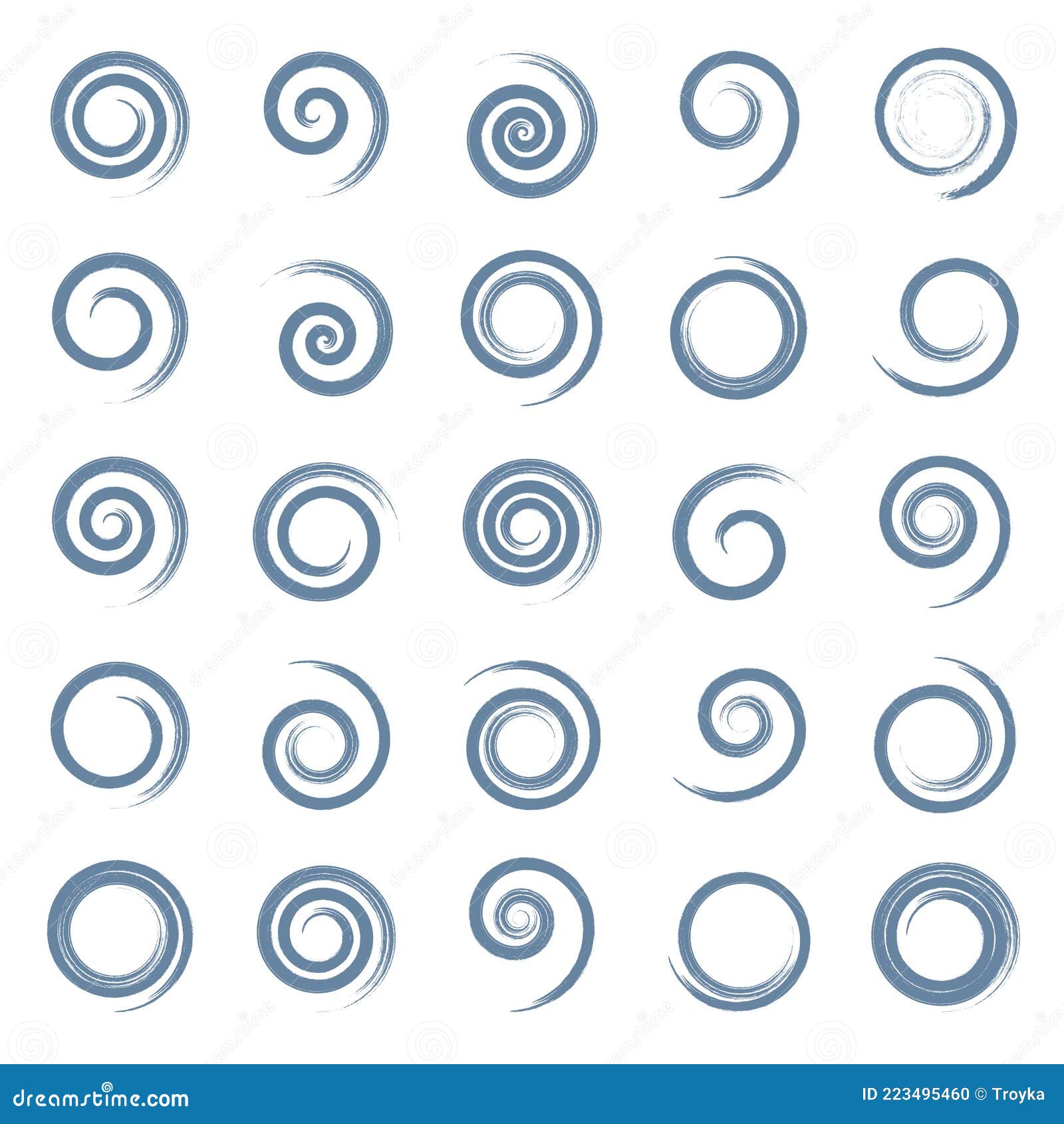 Spiral Design Elements with Brush Strokes Effect Stock Vector