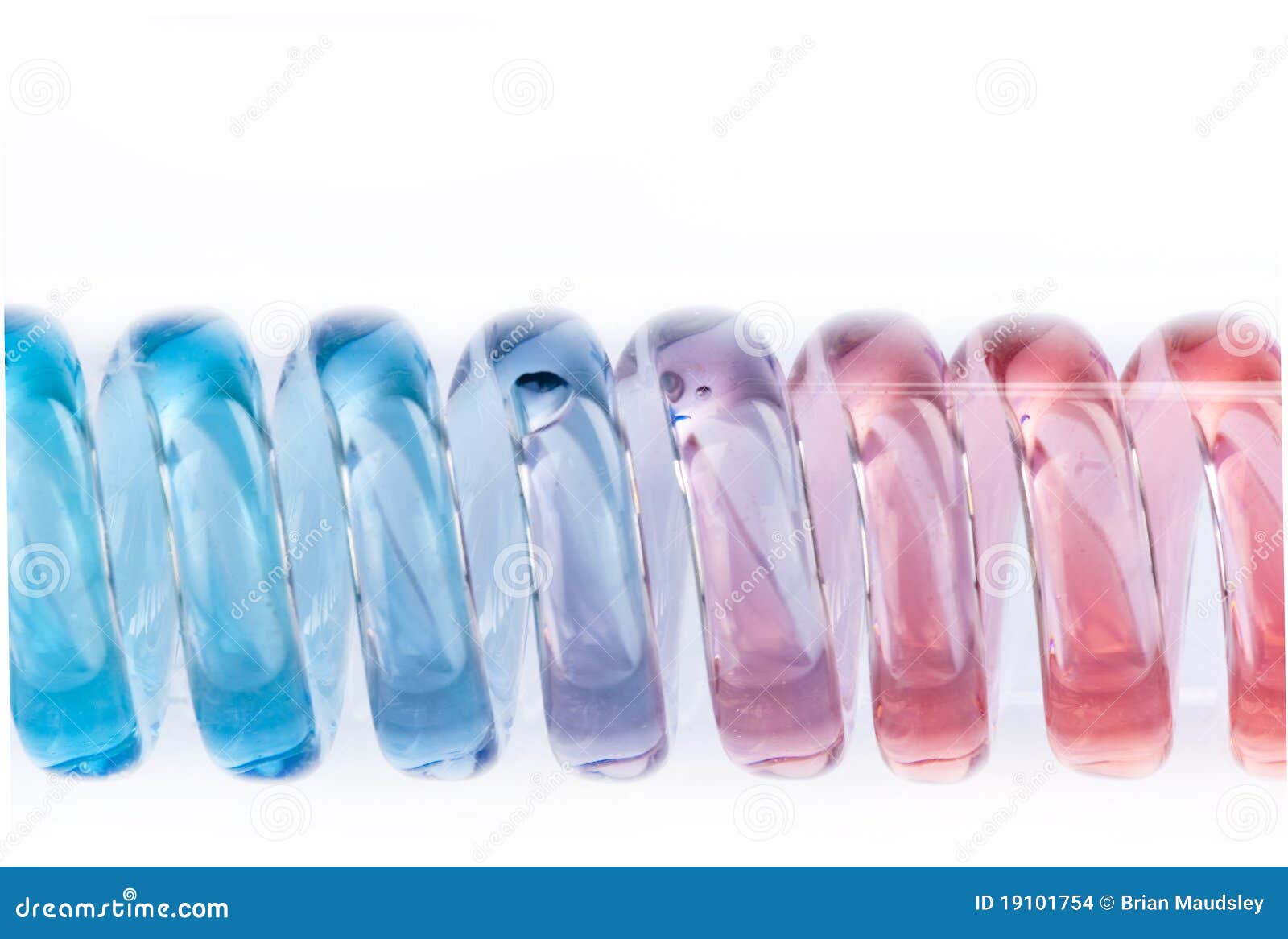 Spiral Glass Tube with Red and Blue Liquid. Stock Photo Image of
