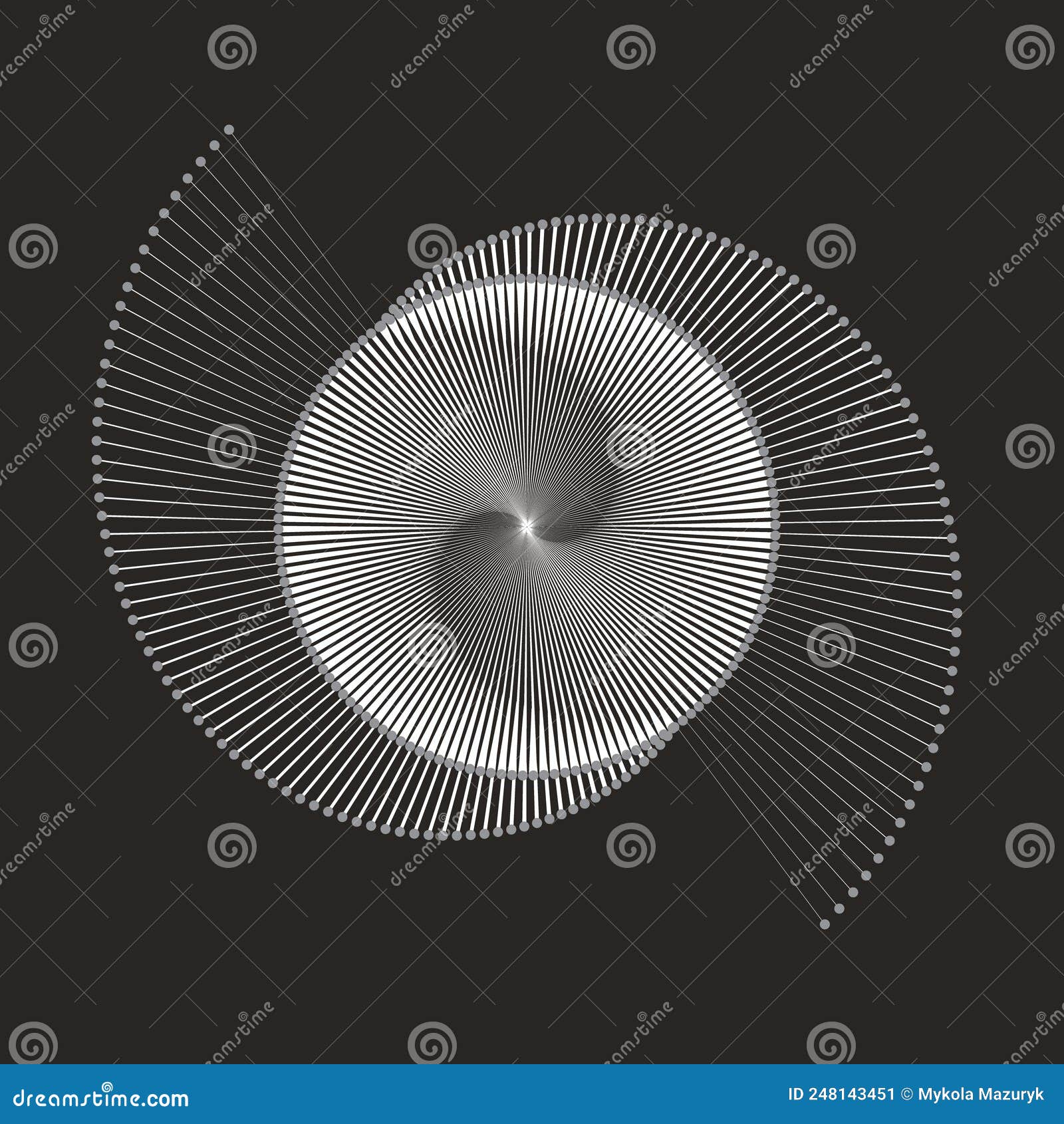 spiral with lines as dynamic abstract  background or logo or icon. yin and yang . white hypnotic  on black