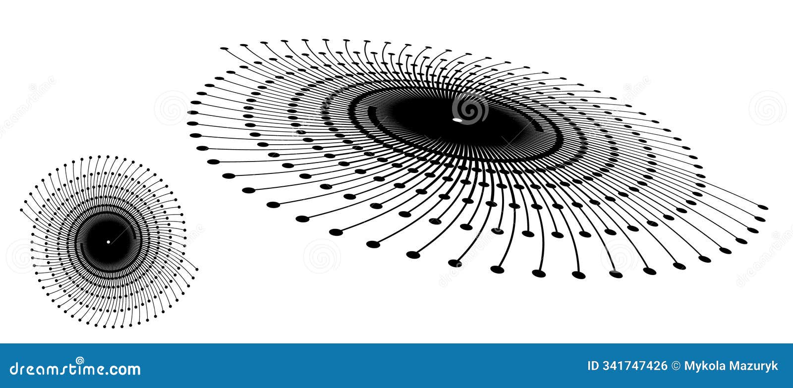 spiral with lines and dots as dynamic abstract  background or logo or icon. artistic  with perspective on white