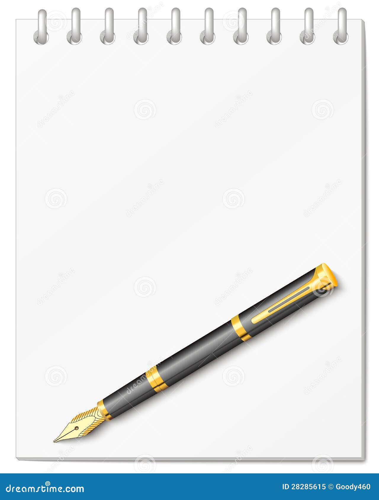 The Spiral Notebook with Fountain Pen Stock Vector Illustration of