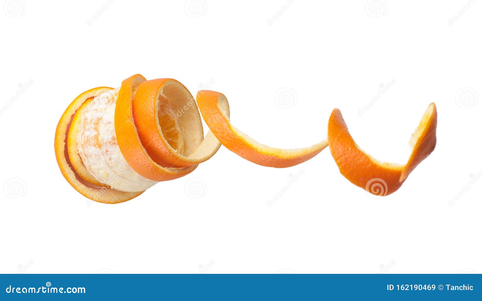 Spiral Orange Peel Peeled Orange Side View On A White Background