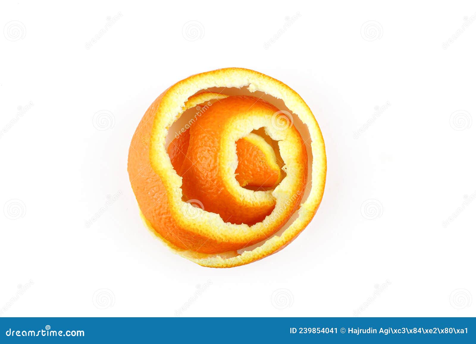 Spiral Orange Skin Peel Isolated on White Background Stock Image
