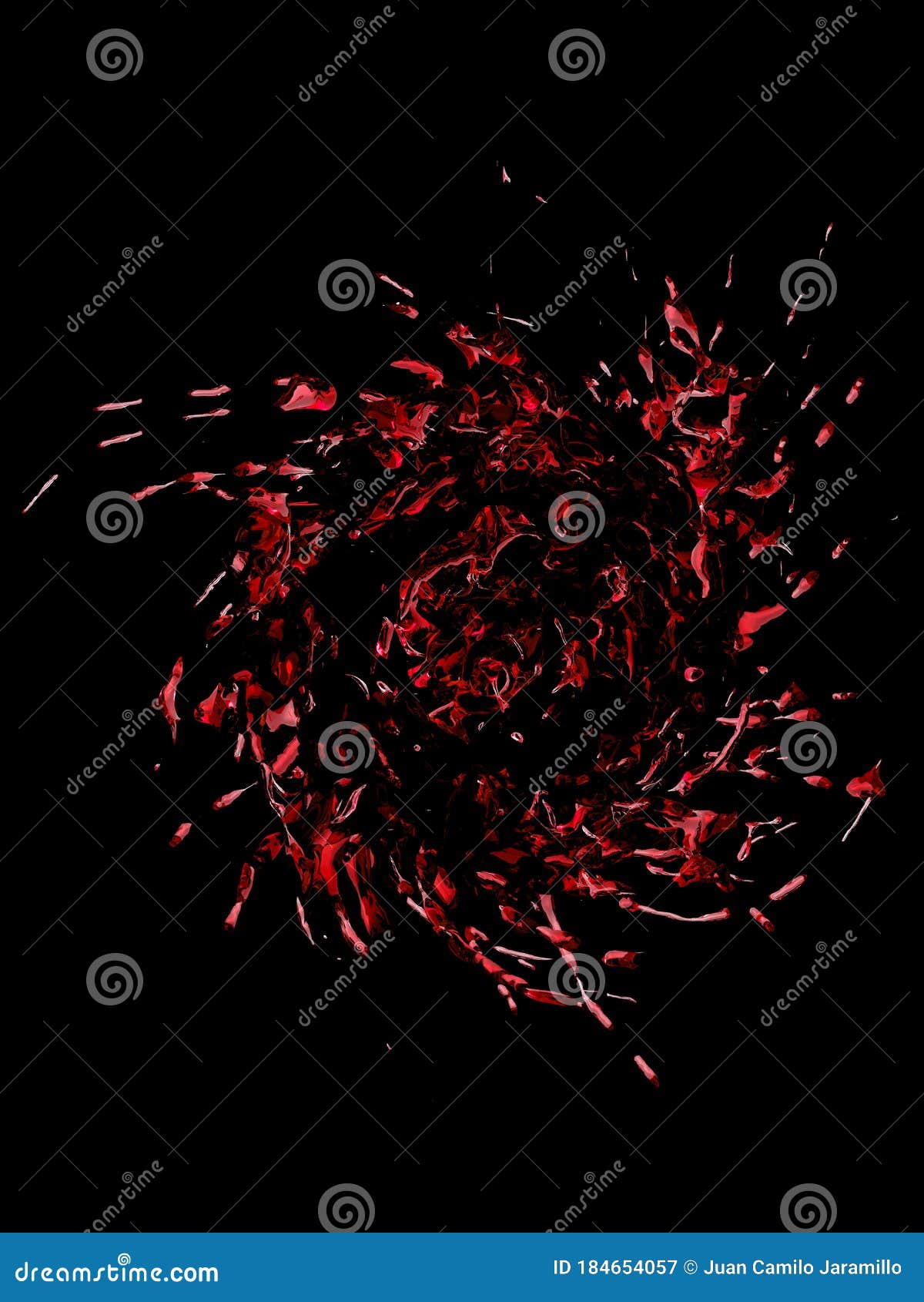 spiral red water splash  on a black background
